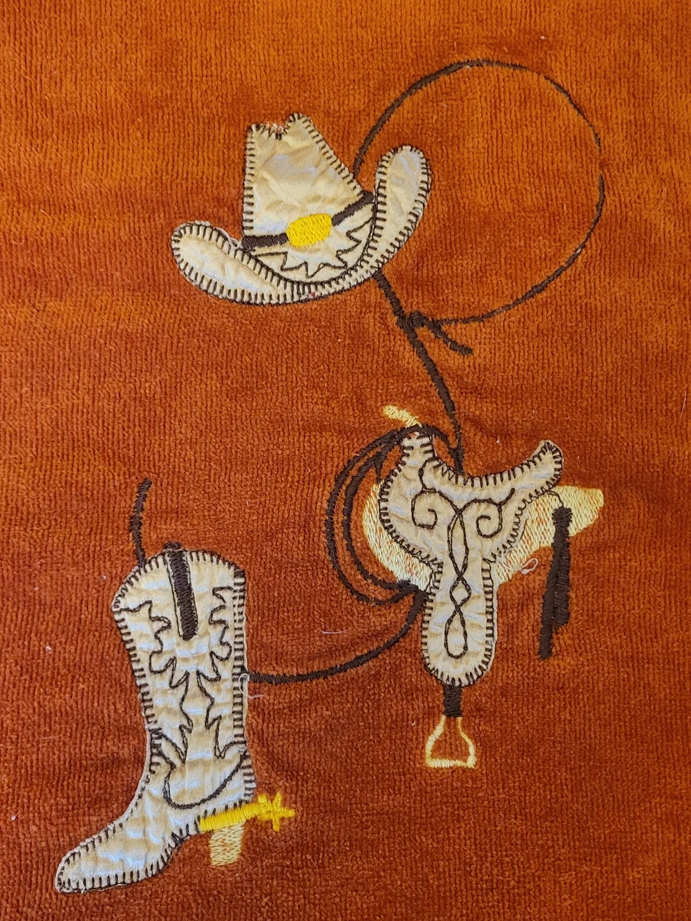 Vintage Western Single Bath Towel Cotton Boots  Made in USA Rust Orange